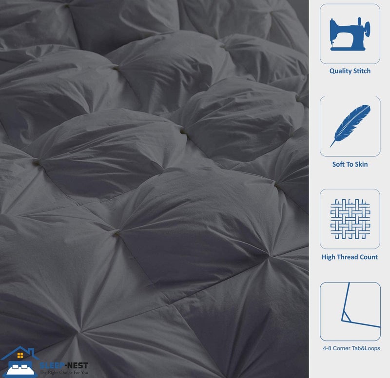 SLEEP-NEST Oversized King Comforter 136 x 120 Hotel Luxury Weighted Down Alternative Pinch Pleat 1 Piece Comforter with 8 Tabs/Loops 400 GSM-Box Stitched Extra Large Winter Soft - Dark Grey - Image 3